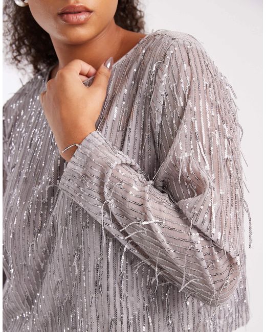 Crop top à sequins ONLY en coloris Gray
