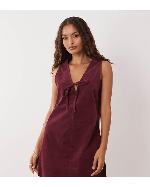 Nobody's Child Petite Red Nila Tie-Detail Cord Pinafore Mini Dress
