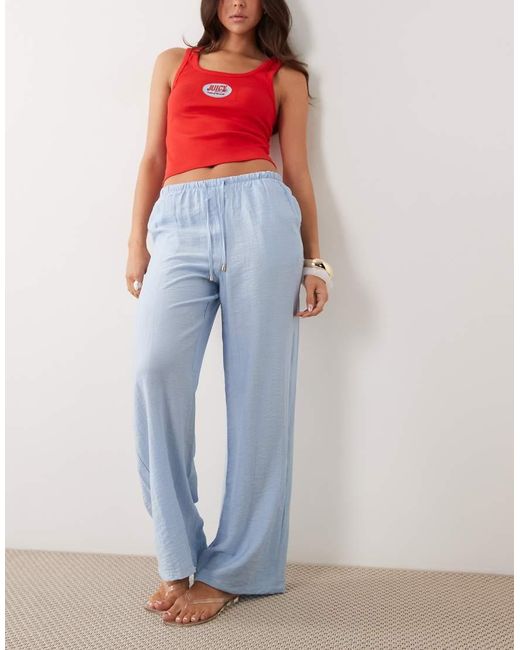 New Look Blue Crinkle Wide Leg Pants