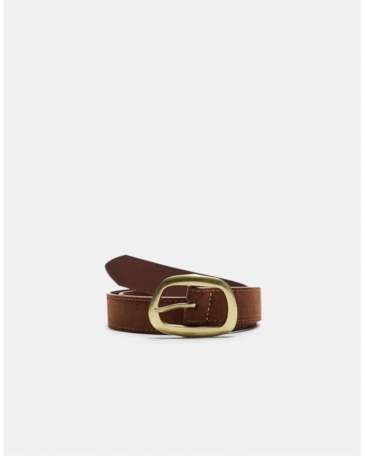 Stradivarius White Topstitched Belt With Asymmetric Buckle