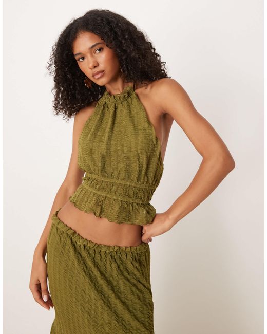 ASOS Green Co-Ord Textured Sleeveless Halter Neck Top With Open Back