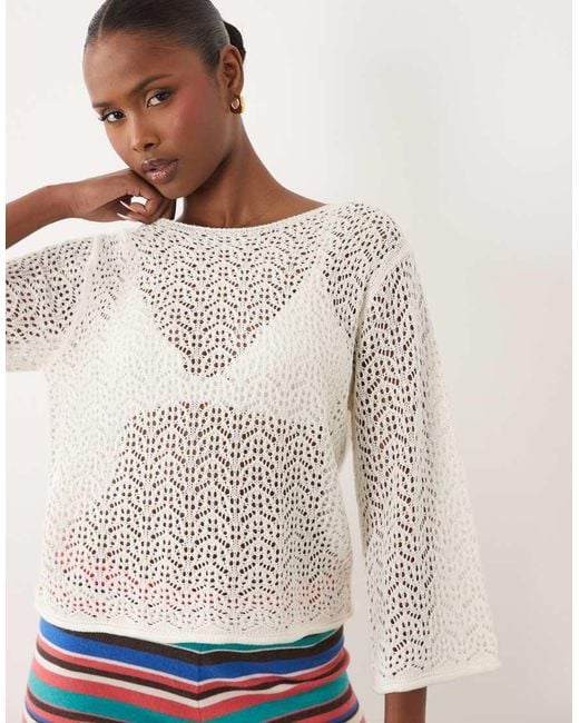 Jdy White Boatneck Crochet Top
