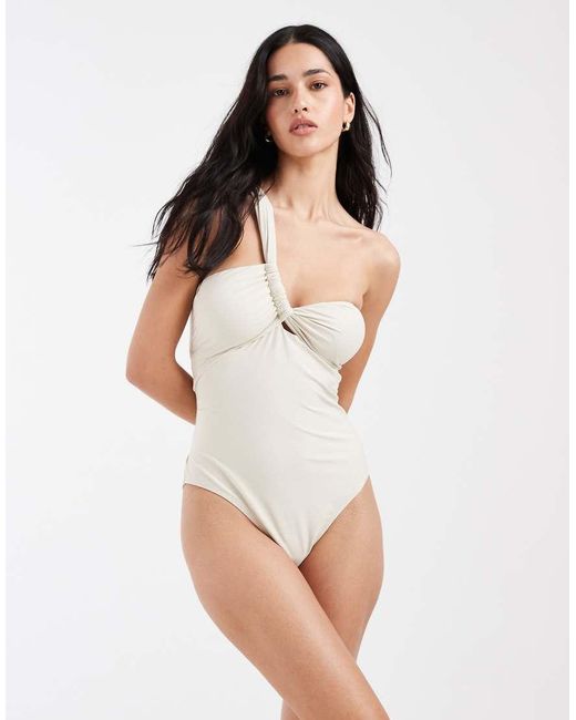 Pieces White One Shoulder Glitter Swimsuit