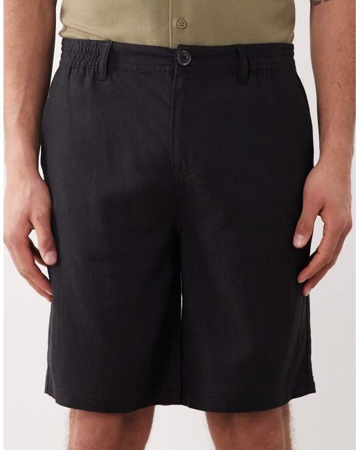 Threadbare Natural Linen Mix Knee Length Shorts for men