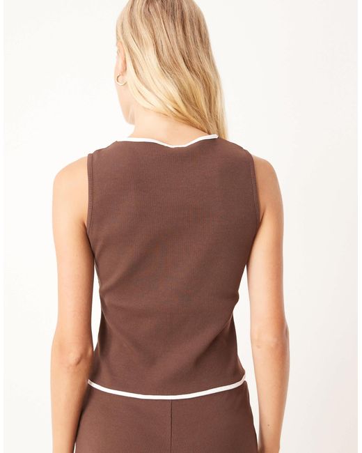 ASOS Brown Co-ord Button Up Top With Contrast Piping