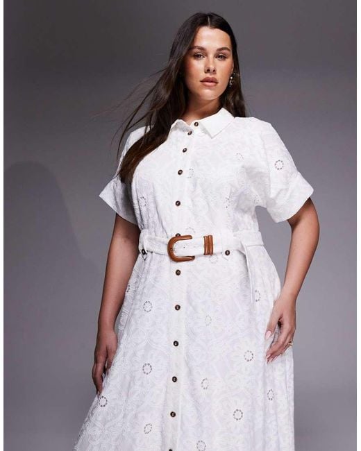 Forever New White Short Sleeve Broderie Shirt Midi Dress