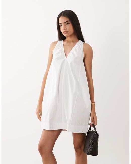 ARKET White Pure Cotton Sleeveless V-neck Volume Midi Dress