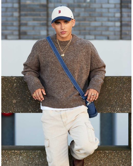ASOS – kastiger, flauschiger strickpullover in Blue für Herren