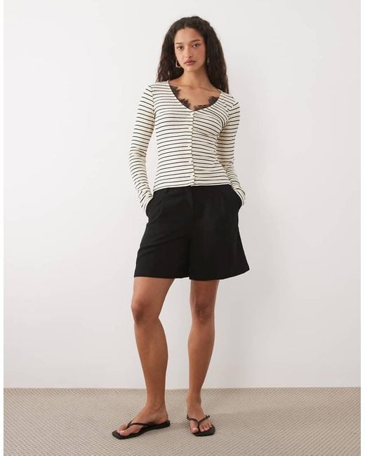 ASOS Multicolor Long Sleeve V Neck With And Lace Trim Top