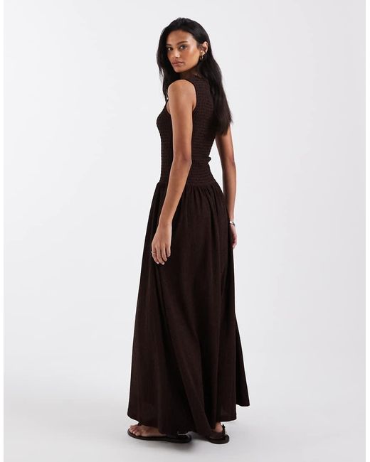 Brave Soul Black Drop Waist Racer Dress With Shirred Bodice
