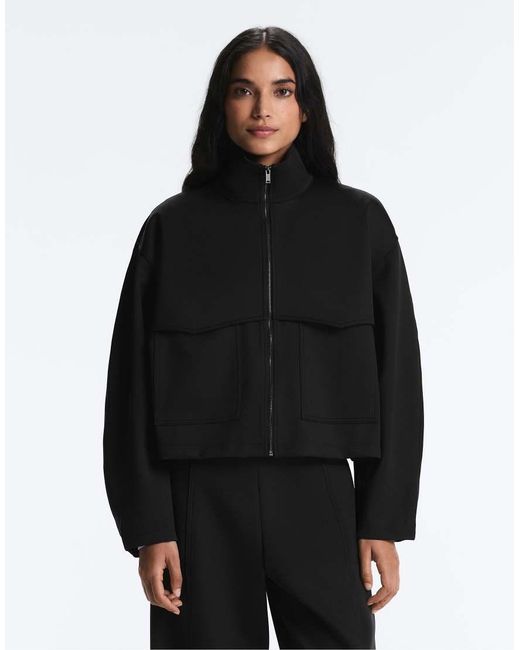 Oysho Black Boxy Neoprene-effect Jacket