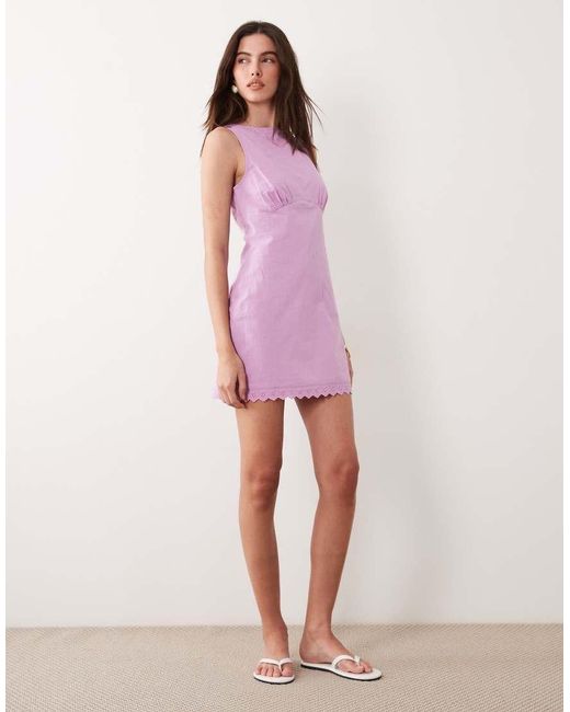 ASOS Pink Slash Neck Mini Sundress With Sculpted Bust And Broderie Hem