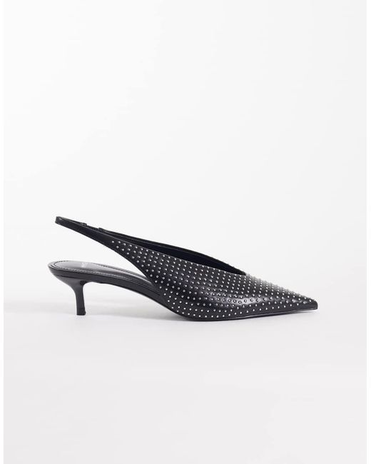 Mango Black Embellished Pointed Kitten Heel