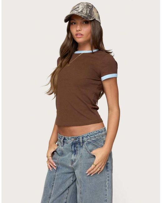 Edikted Brown Zeke Contrast T Shirt