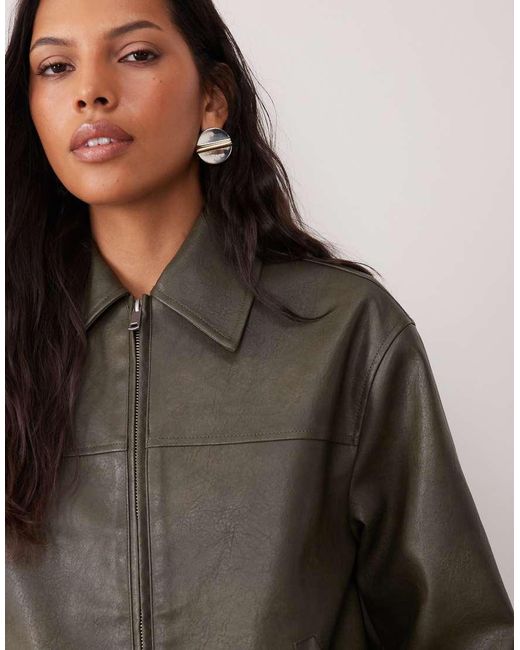 Wednesday's Girl Brown Faux Leather Collared Jacket