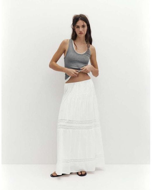 Pull&Bear White Long Lace Panel Skirt