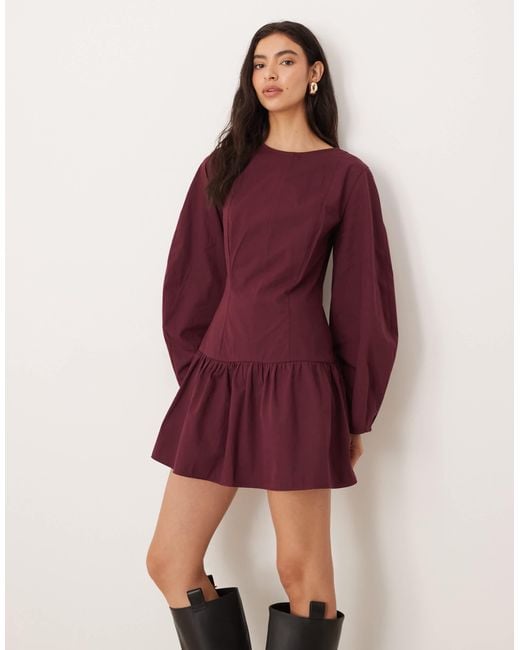 ASOS Red Cocoon Sleeve Drop Waist Mini Dress