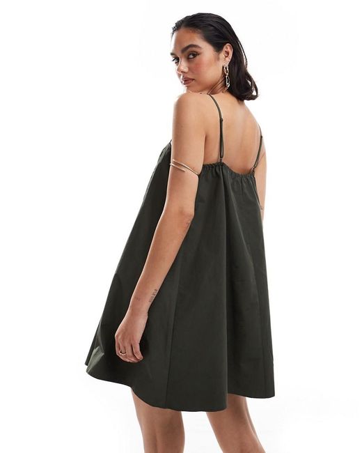 Vestido Corto De Tirantes De Corte Trapecio De Tafetan De Verde de ASOS de color Negro Lyst