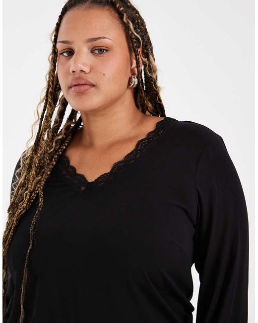 Vero Moda Black Long Sleeve Lace Detail V-neck Blouse