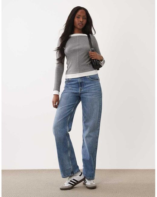 ASOS Gray Ribbed Double Layer Cold Shoulder Top