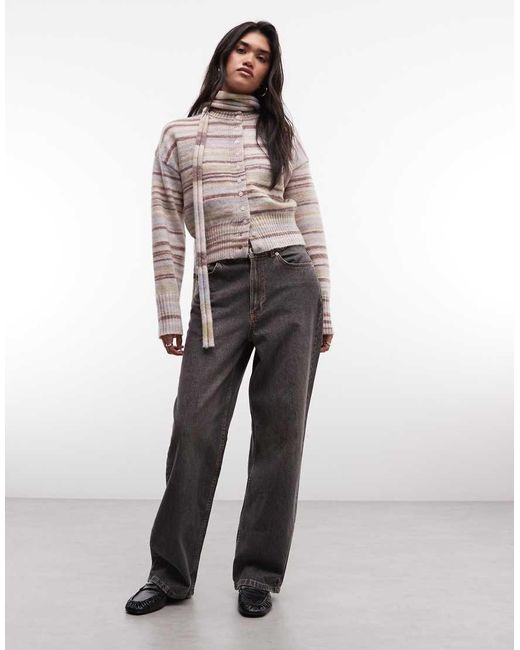 Daisy Street Brown Boxy Cardigan With Matching Scarf