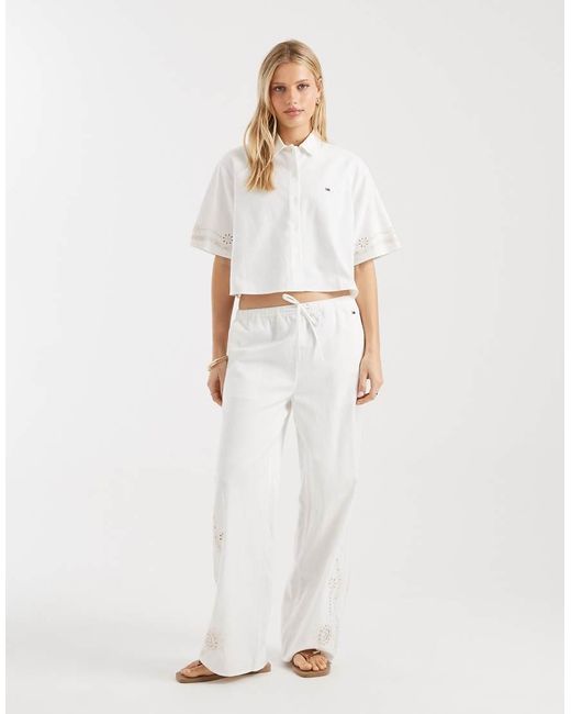 Tommy Hilfiger White Linen Shirt Co-Ord With Broderie Detail