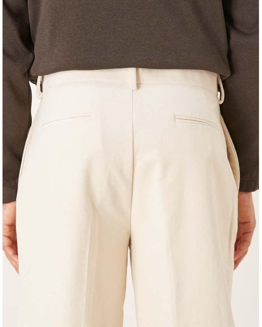 ASOS Natural Tailored Oversized Tapered Pleated Trousers for men