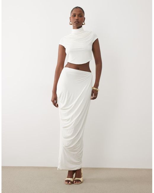 Ruched & Ready White Ruched & Ready Sculpting Jersey High Neck Cap Sleeve Co-ord Top
