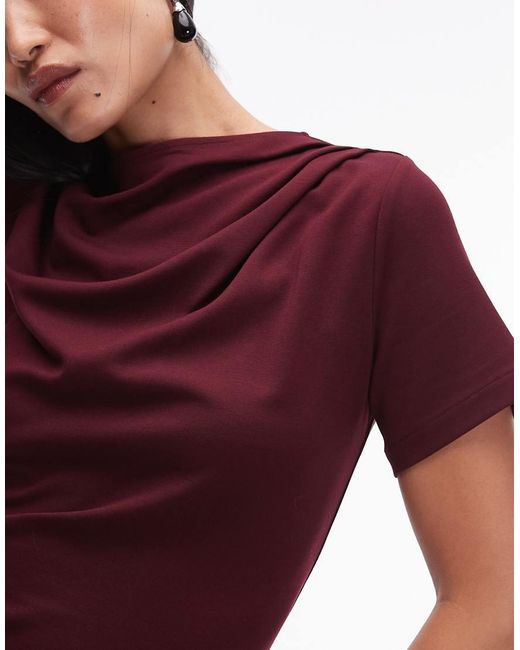 & Other Stories Red Short Sleeve Drape Twist Midaxi Dress With Front Split