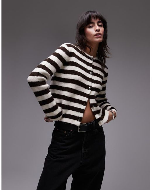 Cardigan A Righe Marroni E Bianche Con Bottoni di Mango in Black