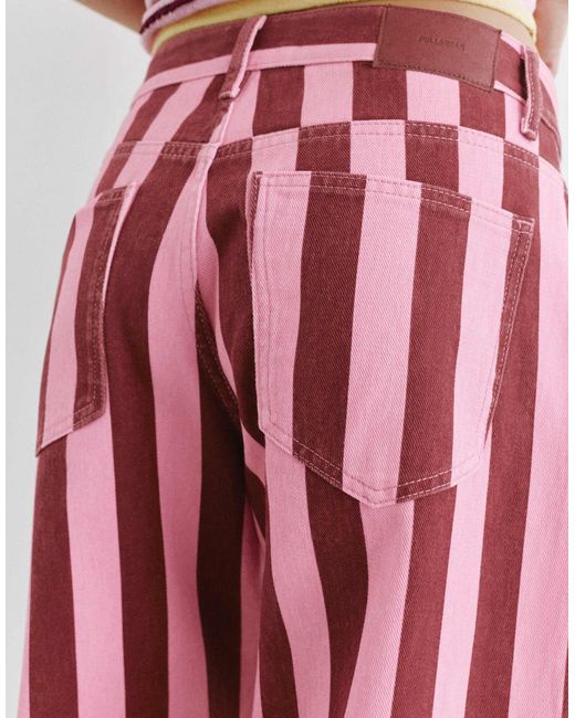 Jean barrel à rayures Pull&Bear en coloris Red