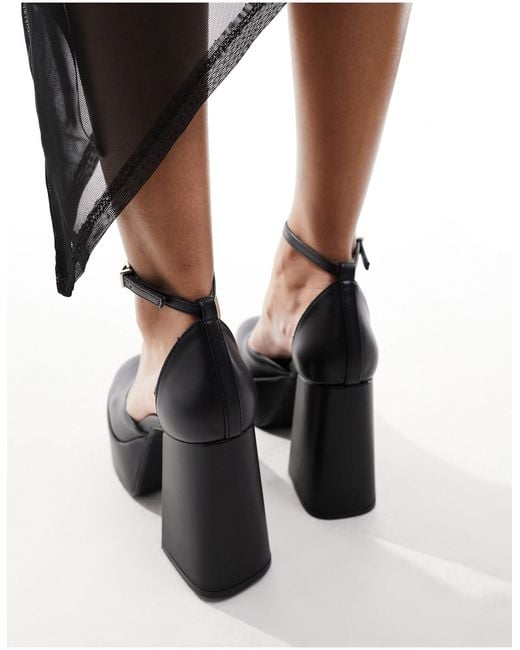 Bershka Black Faux Leather Platform Heeled Sandals