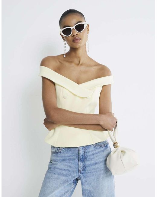 River Island White Sleeveless Double Breasted Bardot Top