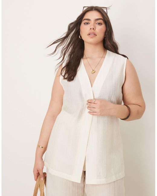 ASOS Natural Curve Sheer Textured Longline Casual Waistcoat Co-ord
