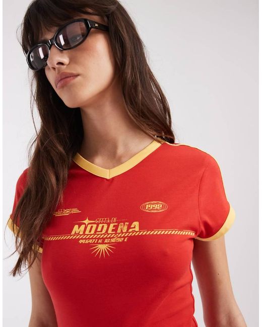 ASOS Red V Neck Baby Tee With Sports Graphic