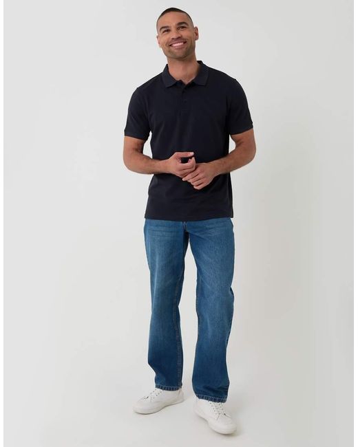 Threadbare Blue Textured Cotton Polo Shirt for men