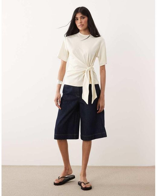 Mango Natural Cotton Rich Tie Front T-shirt