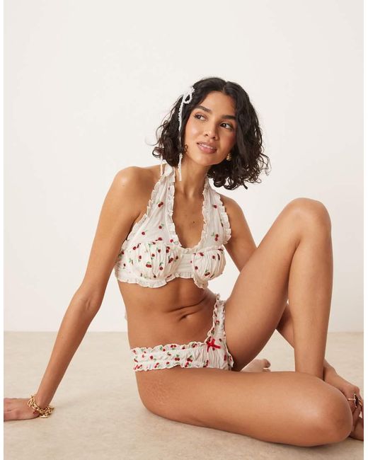 For Love & Lemons Brown Beaded Cherry Bralette Co-ord