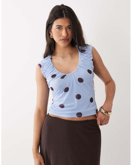 ASOS Gray Printed Mesh Ruched Scoop Top