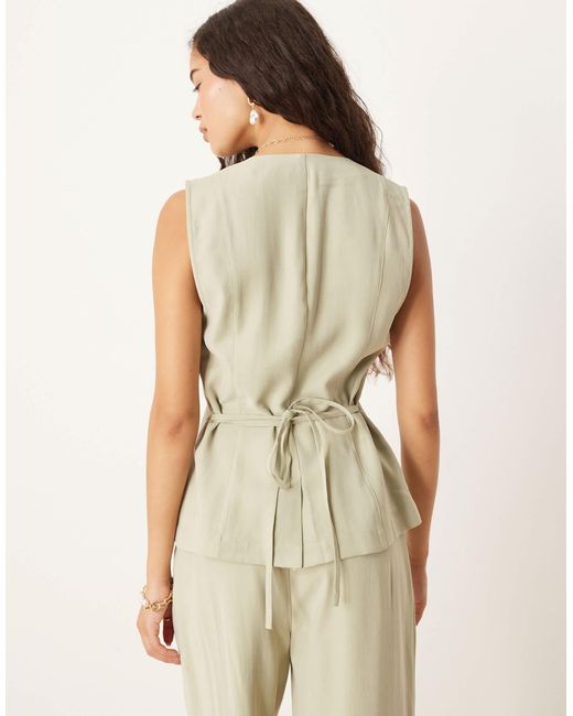 Vila Natural Tie Waist Tailored Waistcoat Co-ord
