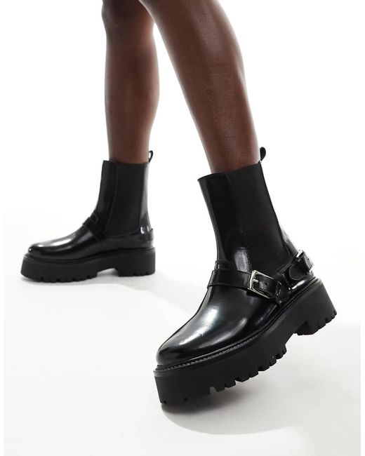 Schuh Black Ariah Chunky Buckle Ankle Boots