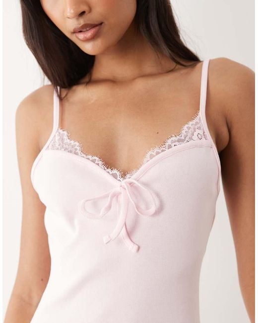 Miss Selfridge Natural Rib Fit And Flare Mini Dress With Lace Trim