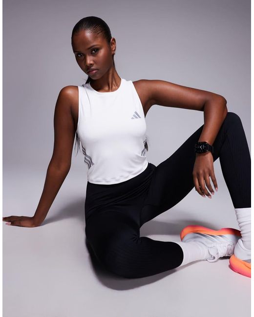 Adidas Originals White Adidas Running Adi365 Tank Top With Three Stripes
