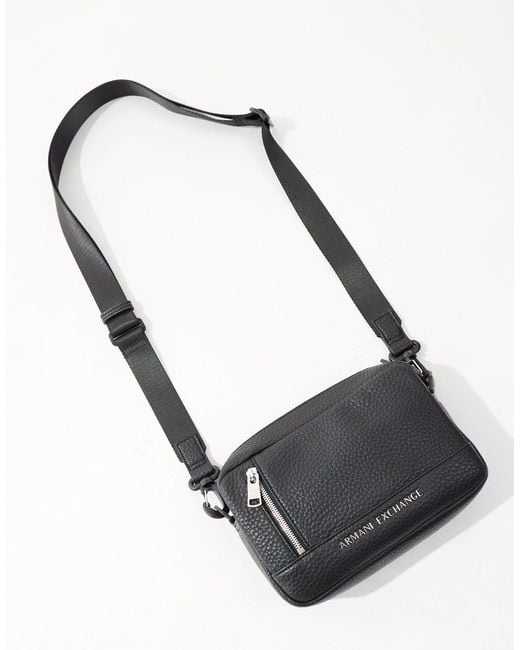 Armani Exchange Gray Logo Faux Pebble Leather Crossbody Bag for men