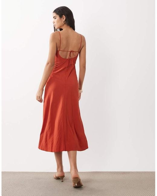 Mango Red Sleeveless Wrap Detail Midi Dress With Open Back Detail