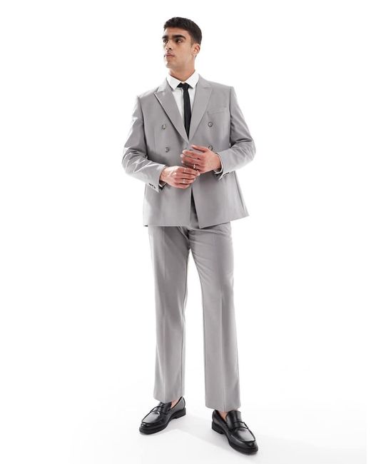 ASOS Gray Double Breasted Regular Suit Jacket for men