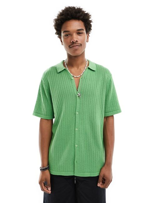 Hunky Trunks Green Knitted Pointelle Beach Shirt for men