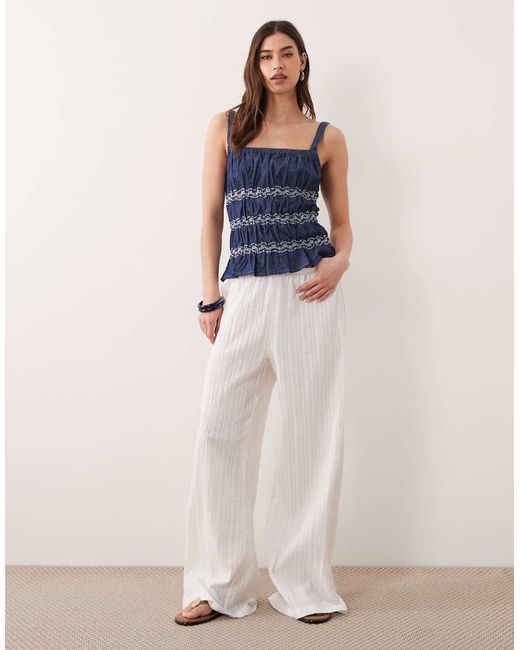 Miss Selfridge Blue Shirred Embroidered Cami Top