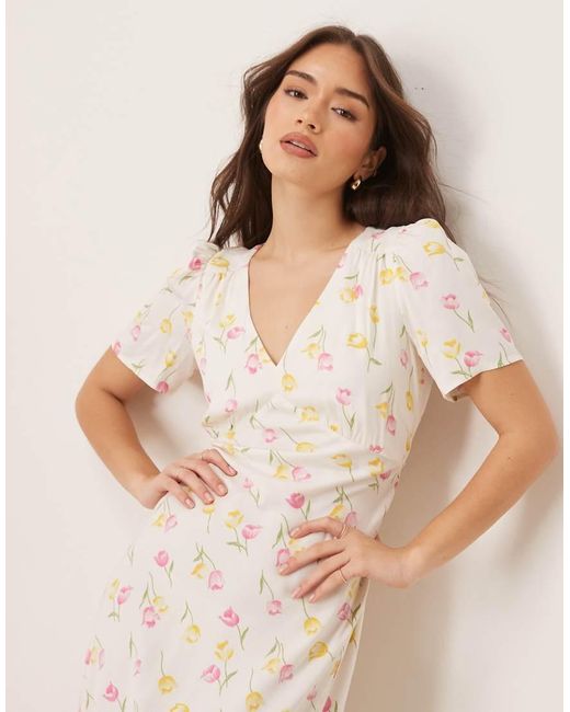 Vestido De Tarde Midi Color Crema Con Estampado De Tulipanes Flora De -Blanco Nobody's Child de color Natural
