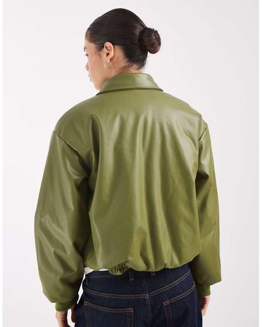 Pieces Green Faux Leather Padded Bomber Jacket